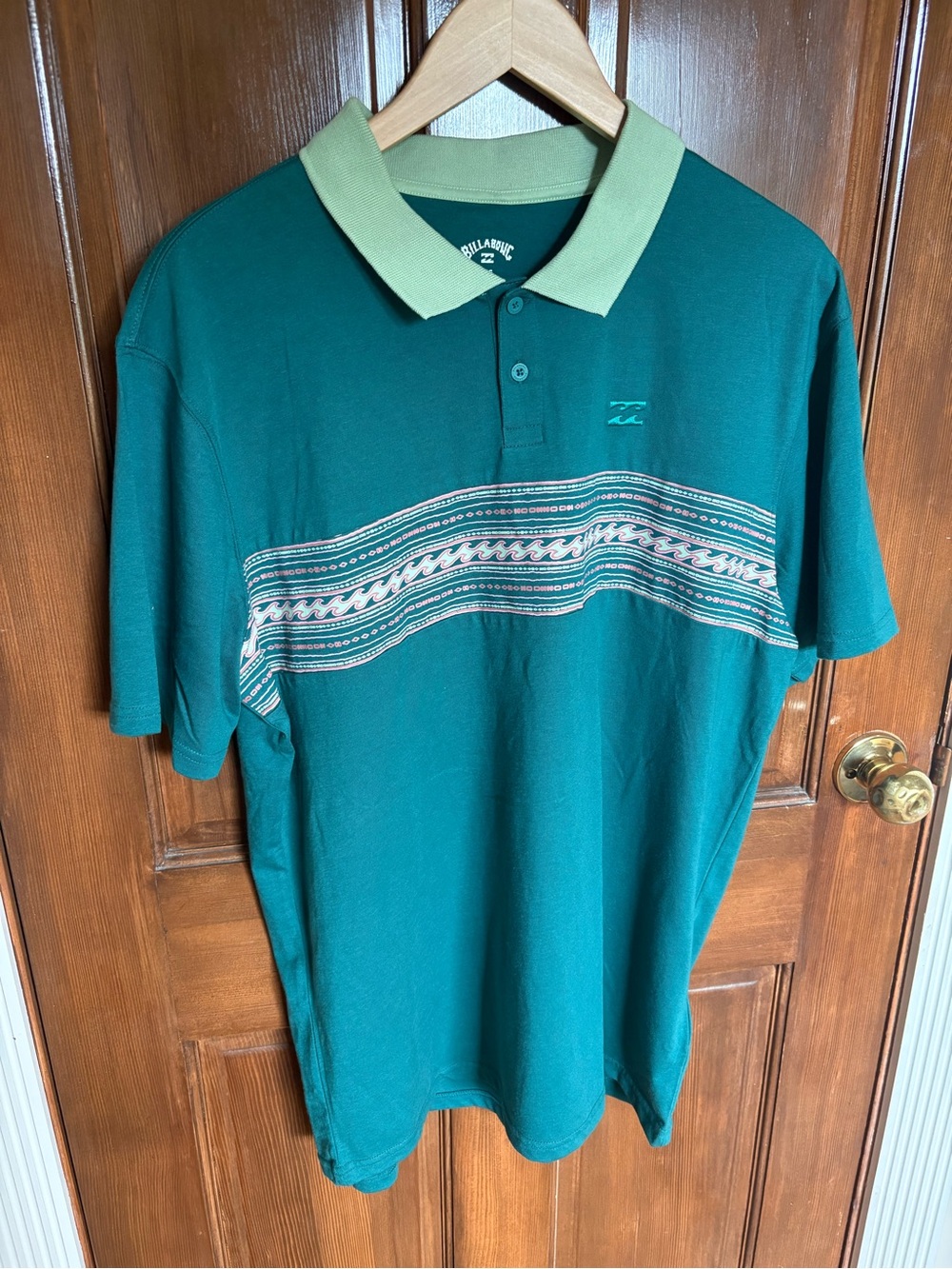Billabong Teal Polo with Light Green Collar and Chest Stripe